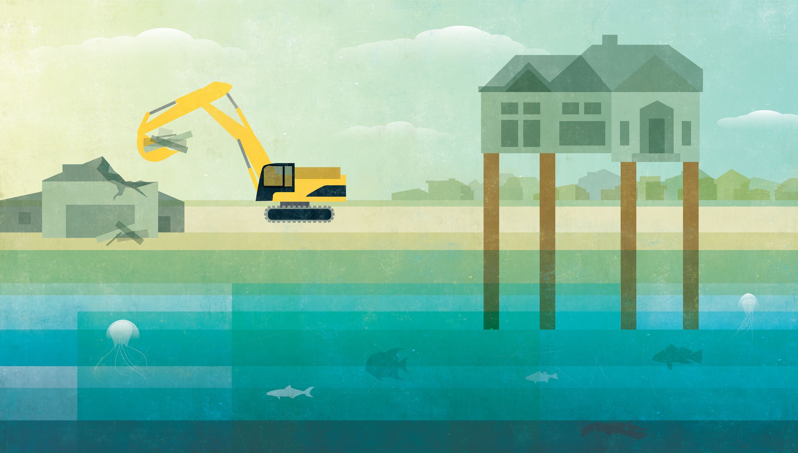 Illustration of elevated shore house